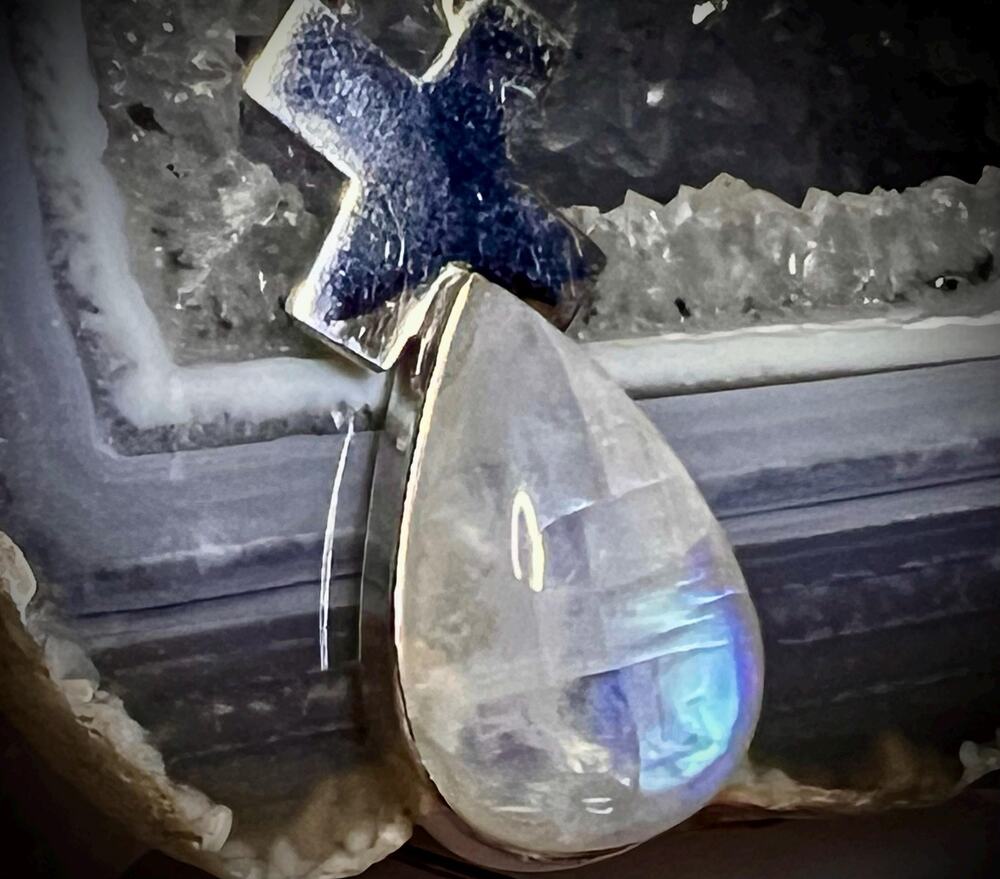 Statement Rainbow Moonstone Necklace - 40ct Teardrop Pendant